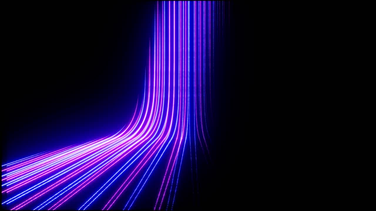 animación 3d, fondo negro abstracto con líneas de neón azul rosado suben y desaparecen