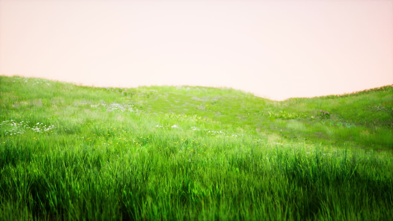 paisaje de hierba verde con colinas y cielo azul