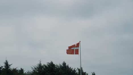 bandera danesa ondea en el viento con fondo de cielo nublado en ligera cámara lenta