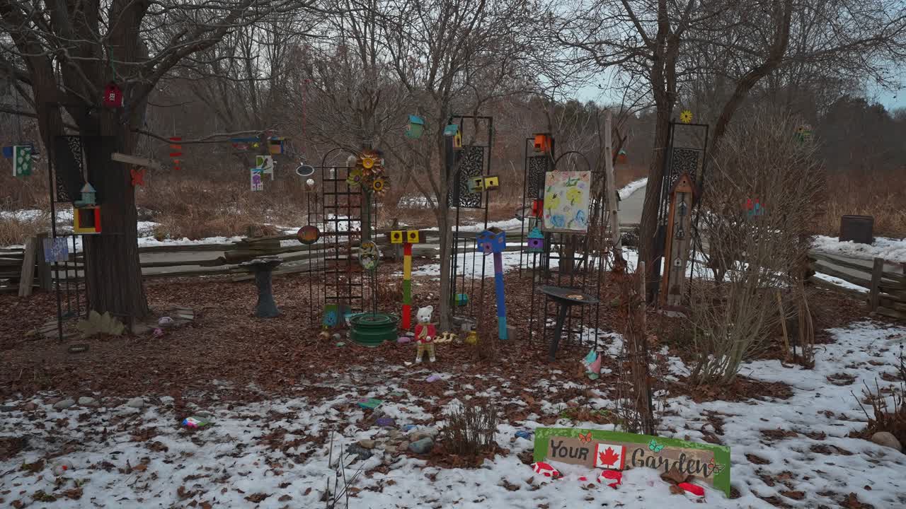 Children's Playground Area in a Winter Forest at Bowmanville Creek in Ontario, Canada
