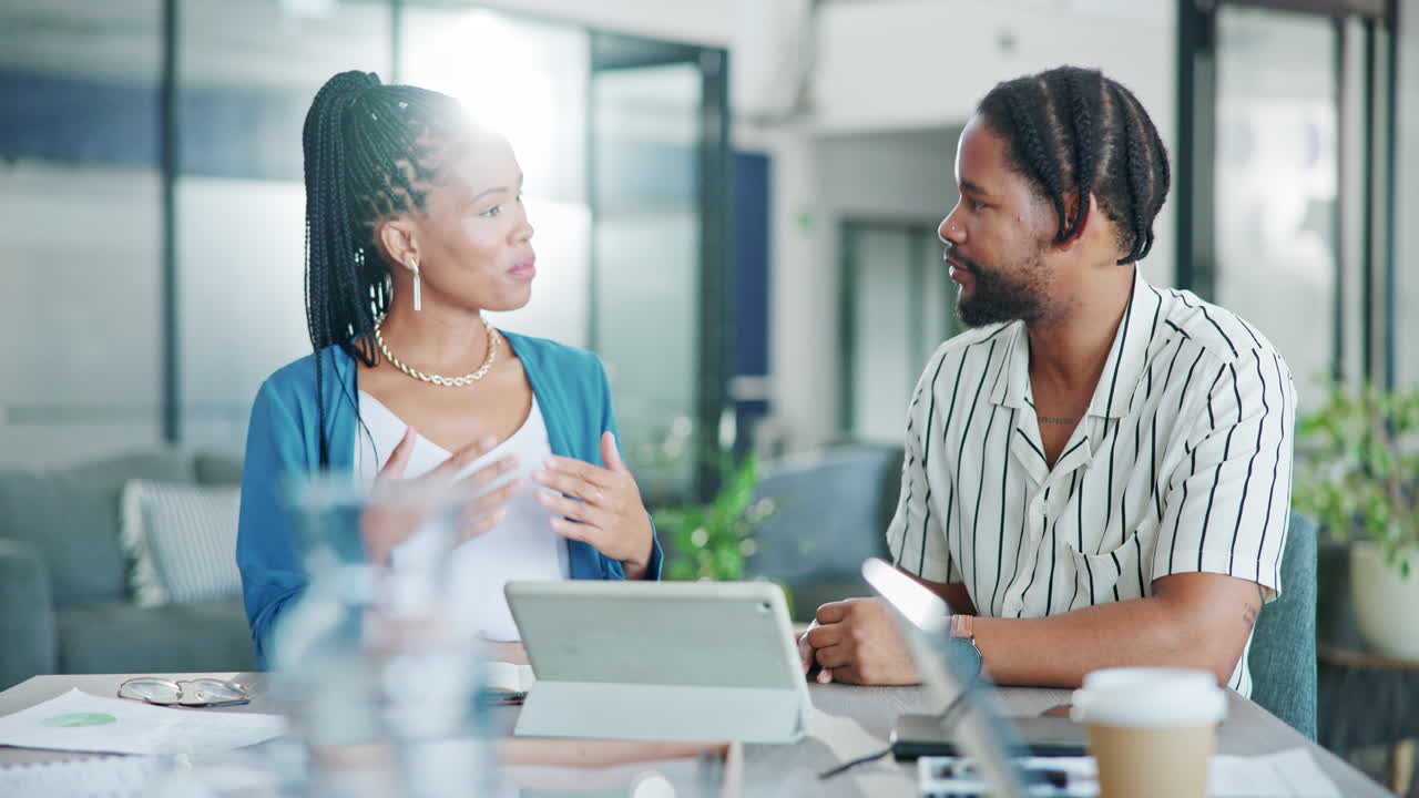 Teamwork, business and black people with tablet