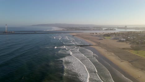 aerial shot of shore of ocean beach california near san diego