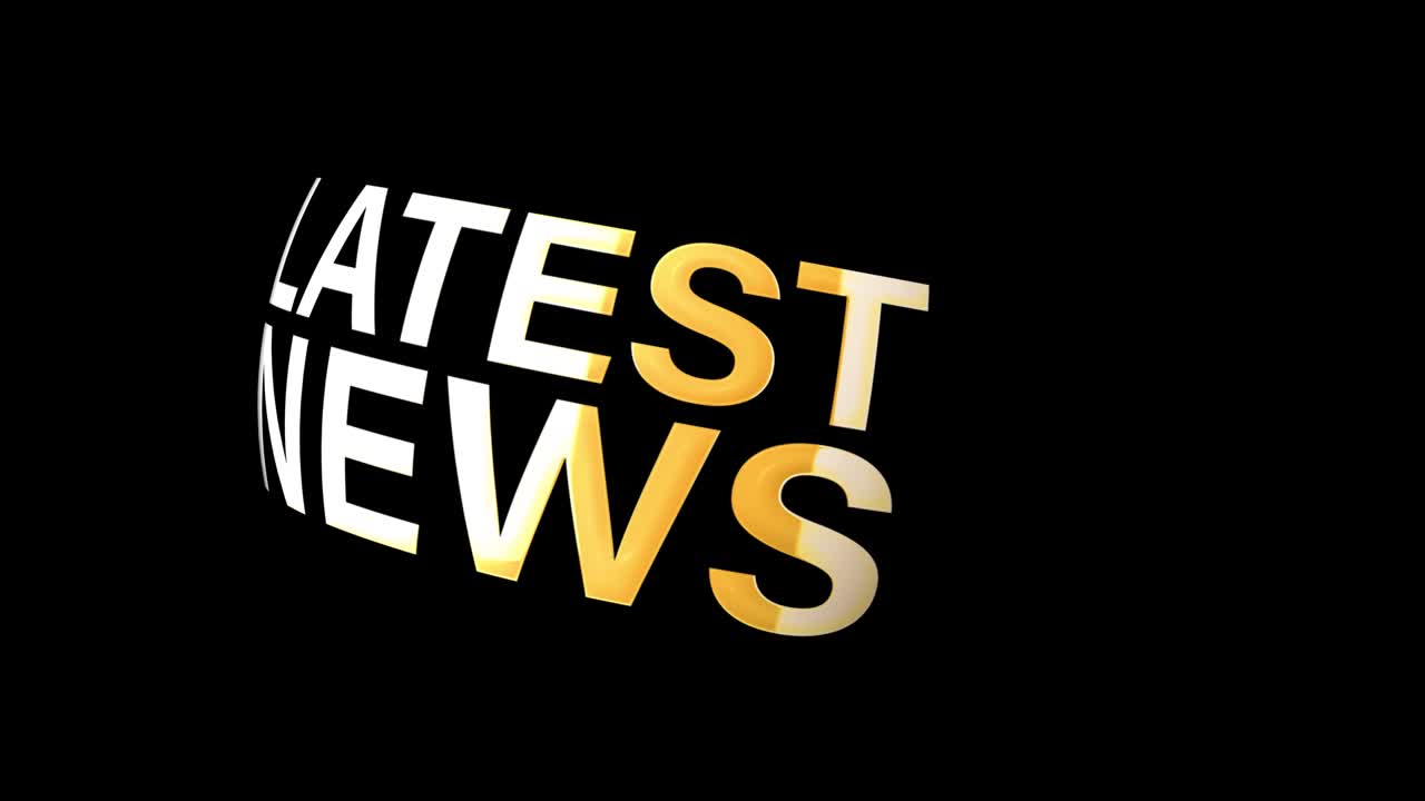 LATEST NEWS text word with gold light animation loop rotating isolated transparent with alpha channel Quicktime prores 4444.. 4K 3D seamless looping Latest News effect element for News headline title.