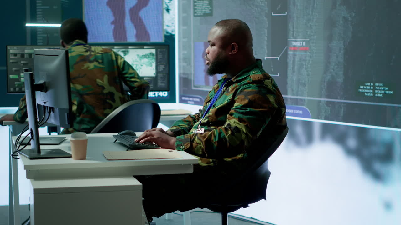 Army intelligence specialists using advanced computer systems and satellite data