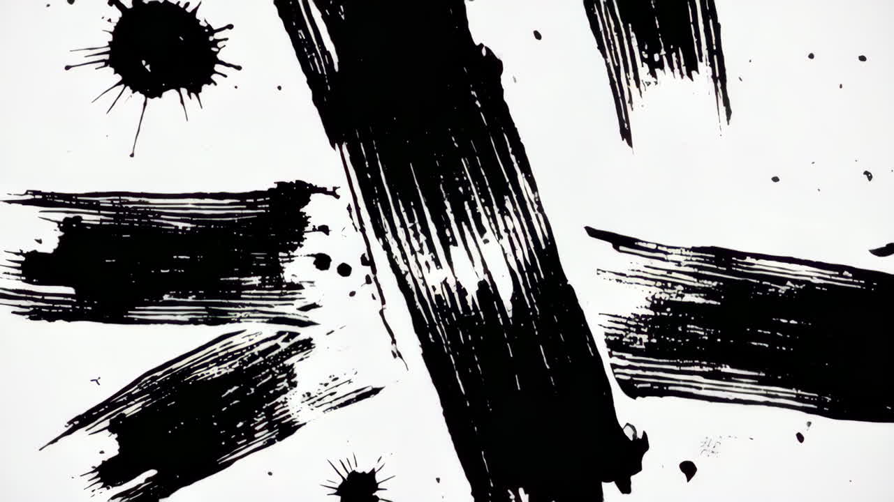 Abstract Black Paint Strokes and Splatters on White Background