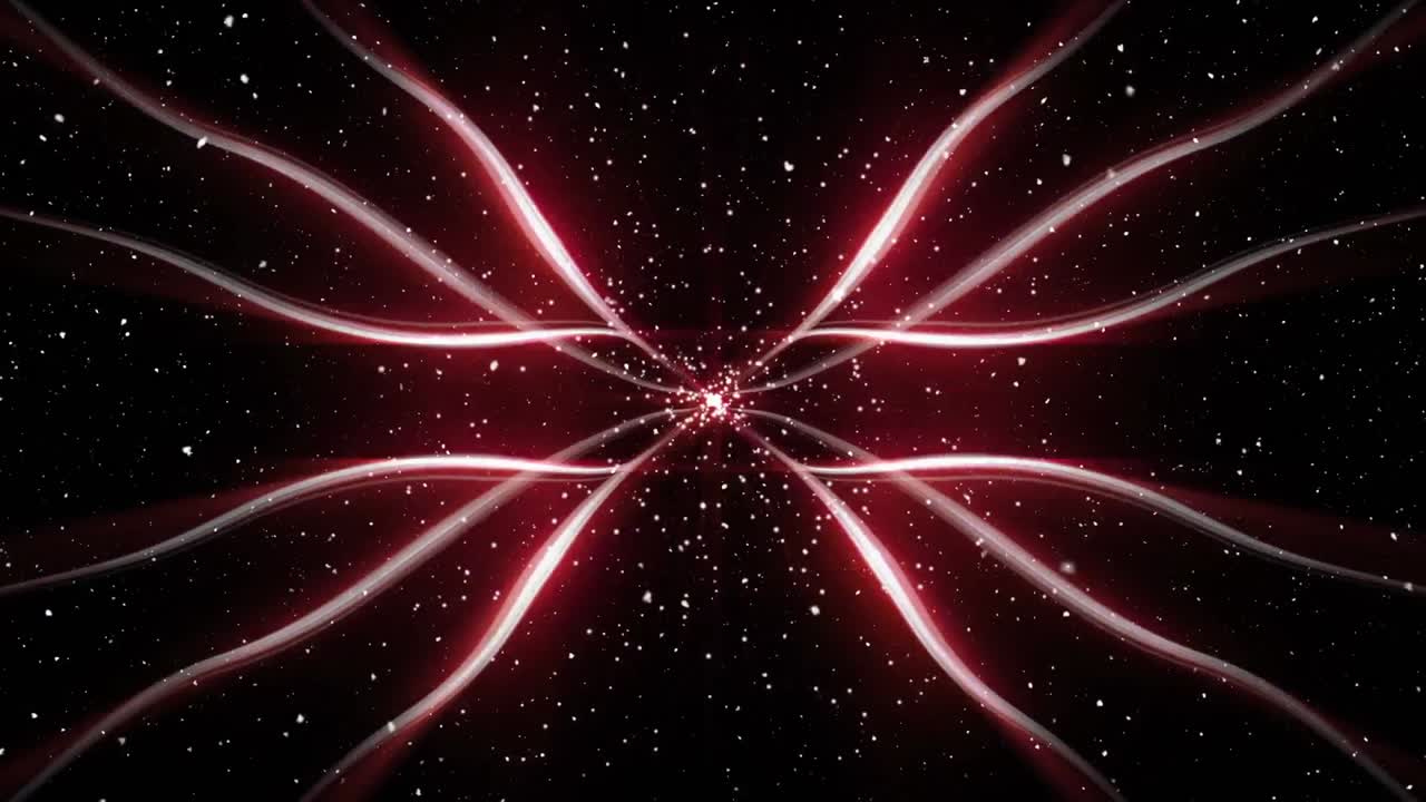 검은 바탕에 빛의 흔적을 바꾸는 색상 위에 내리는 눈의 디지털 애니메이션