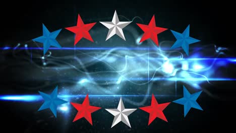 animation of american start over blue waves on black background