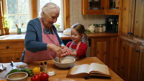 grandmother and granddaughter baking together
