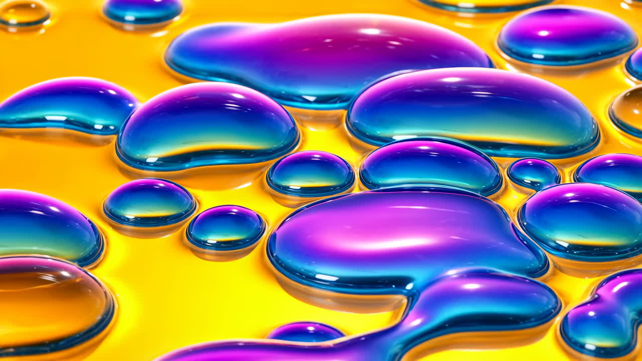 Colorful Water Droplets on Yellow Background