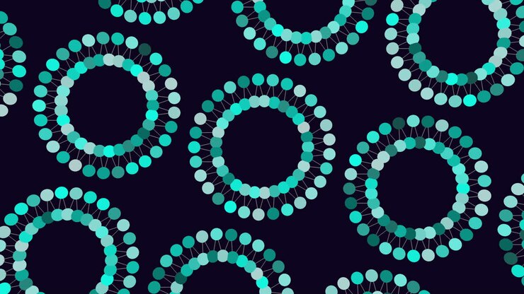 Cerchi vivaci di varie dimensioni e sfumature di rosso formano un motivo intricato su uno sfondo scuro. Il design è visivamente accattivante e versatile per diverse applicazioni creative.