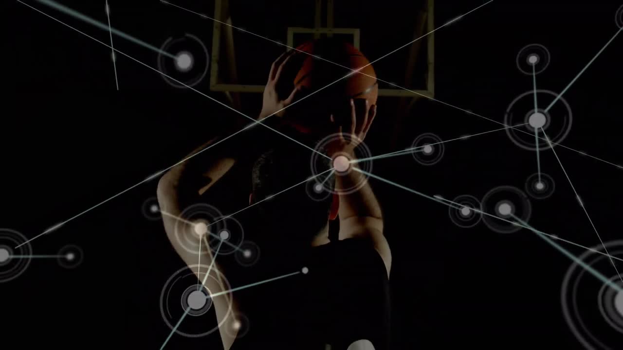 체육관에서 백인 남성 농구 선수에 대한 연결 네트워크의 애니메이션