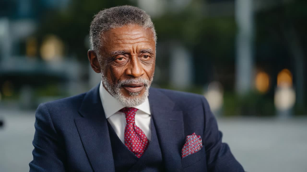 A Distinguished Gentleman Engaged in Thoughtful Conversation: Reflecting Wisdom and Elegance in a Sophisticated Attire During a Captivating Exchange