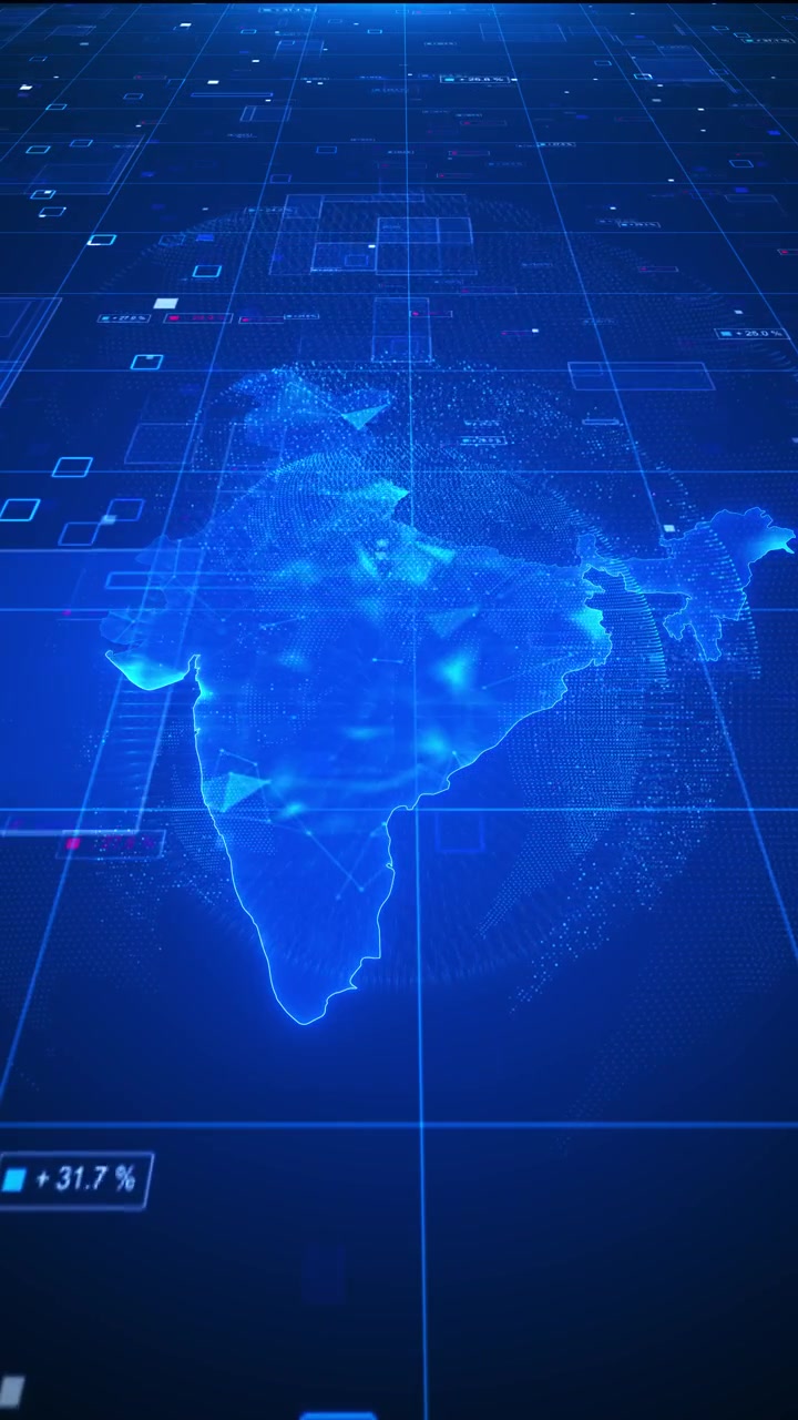 India technology analytics background glowing map silhouette data grid digital globe and market