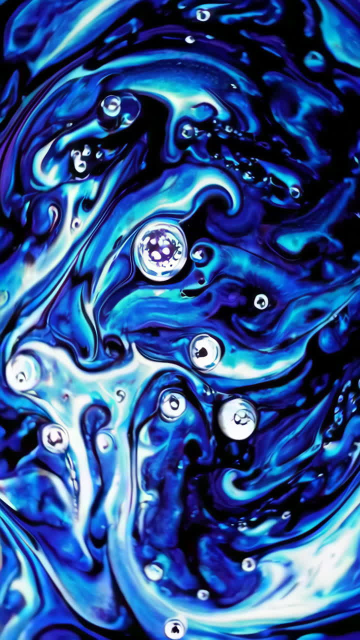 Abstract Blue and Purple Liquid Swirls with Bubbles