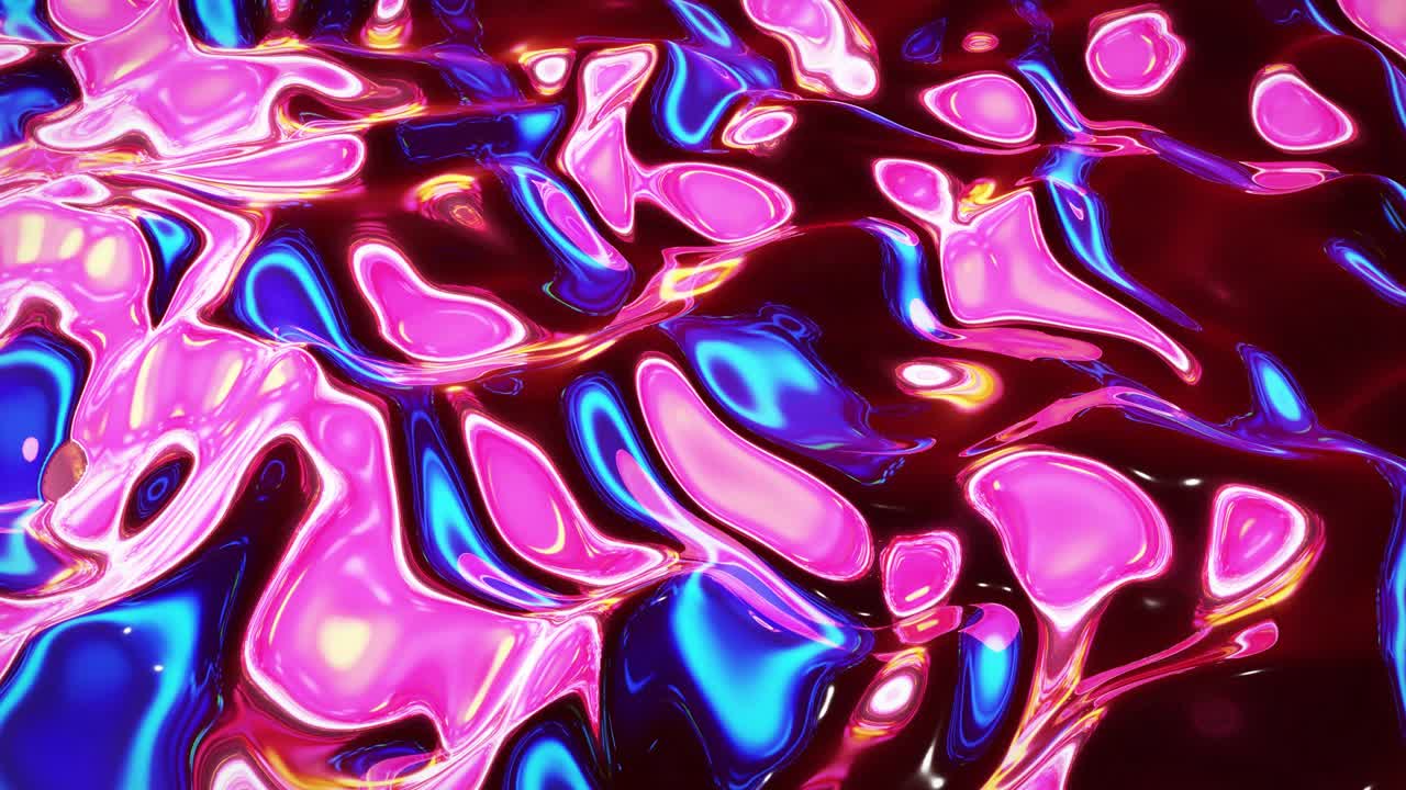 Looped abstract iridescent fluid background. Beautiful wavy glass surface of liquid with pattern, gradient color and flow waves on it. Creative bright bg with soft smooth animation.