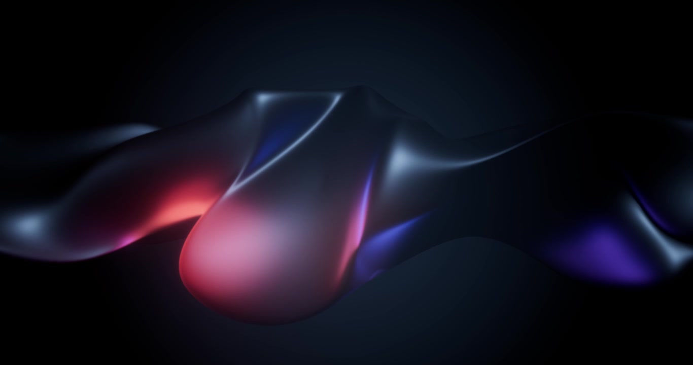 Abstract Fluid Metallic Shape with Red and Blue Glow