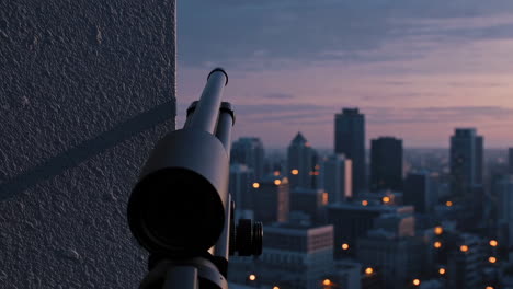 cityscape viewed through a telescope at sunrise/sunset