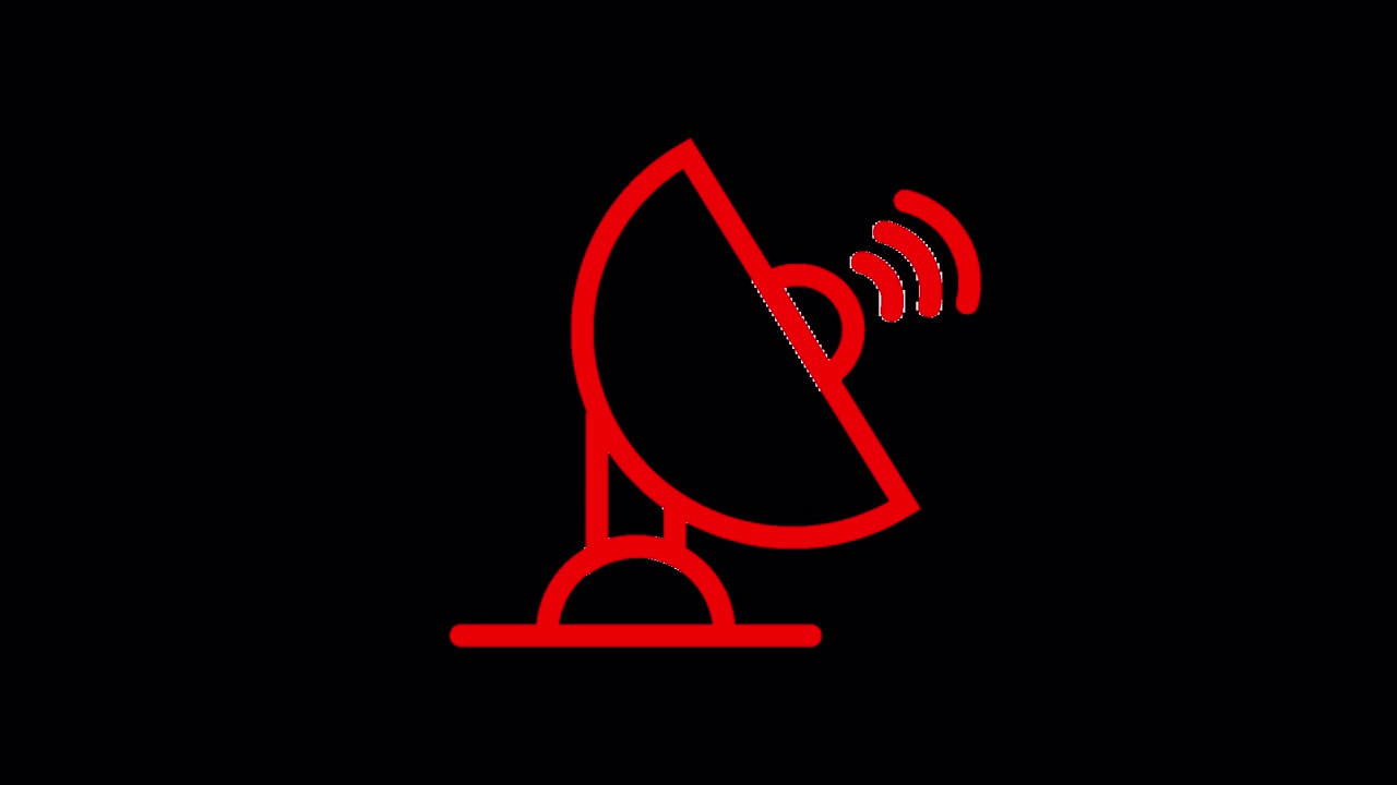 Icona animata rossa di parabola satellitare che trasmette segnale
