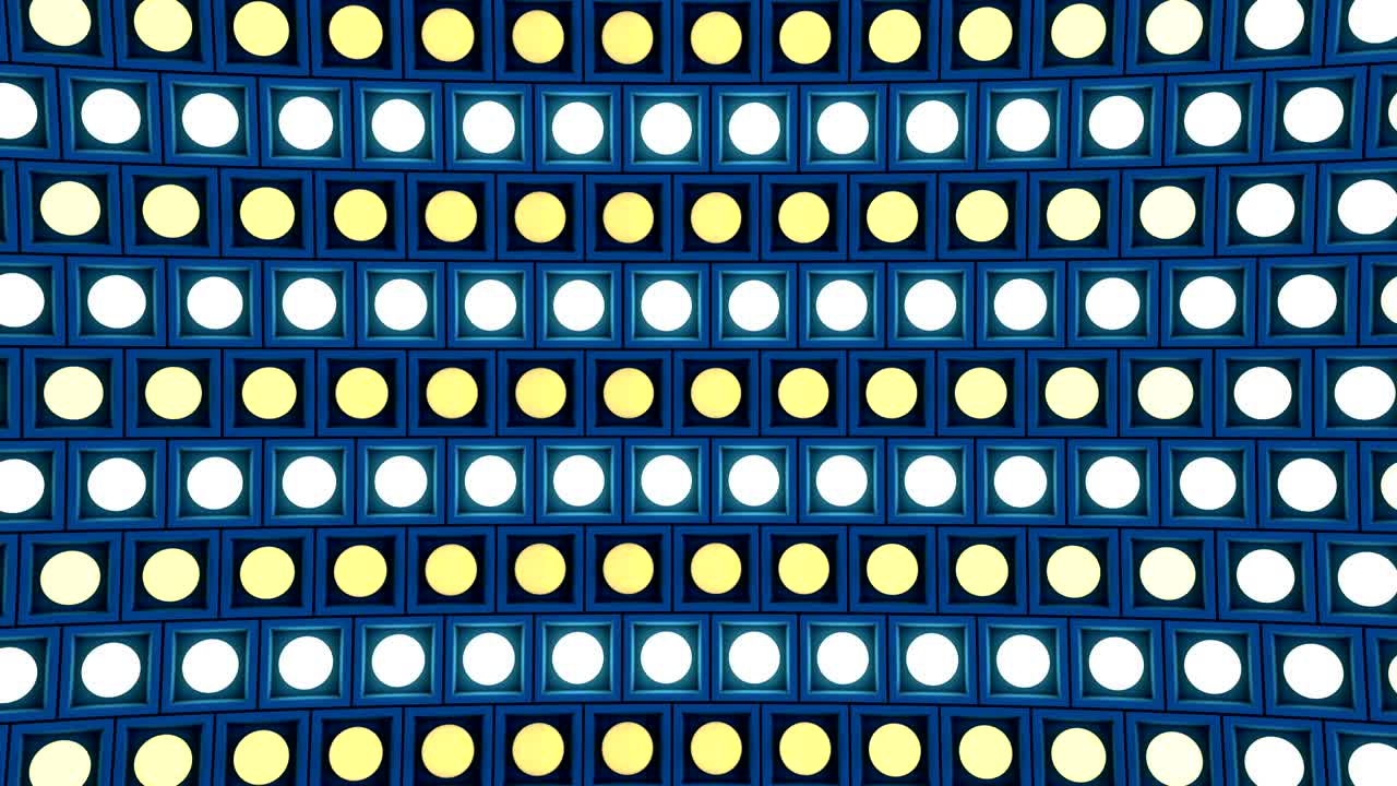 luces parpadeantes bombillas de pared patrón de rotación horizontal etapa de fondo azul bucle vj
