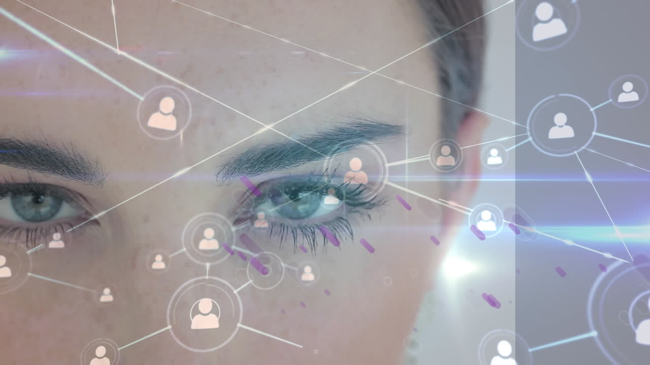 보라색 선의 애니메이션과 백인 여성에 대한 연결망.