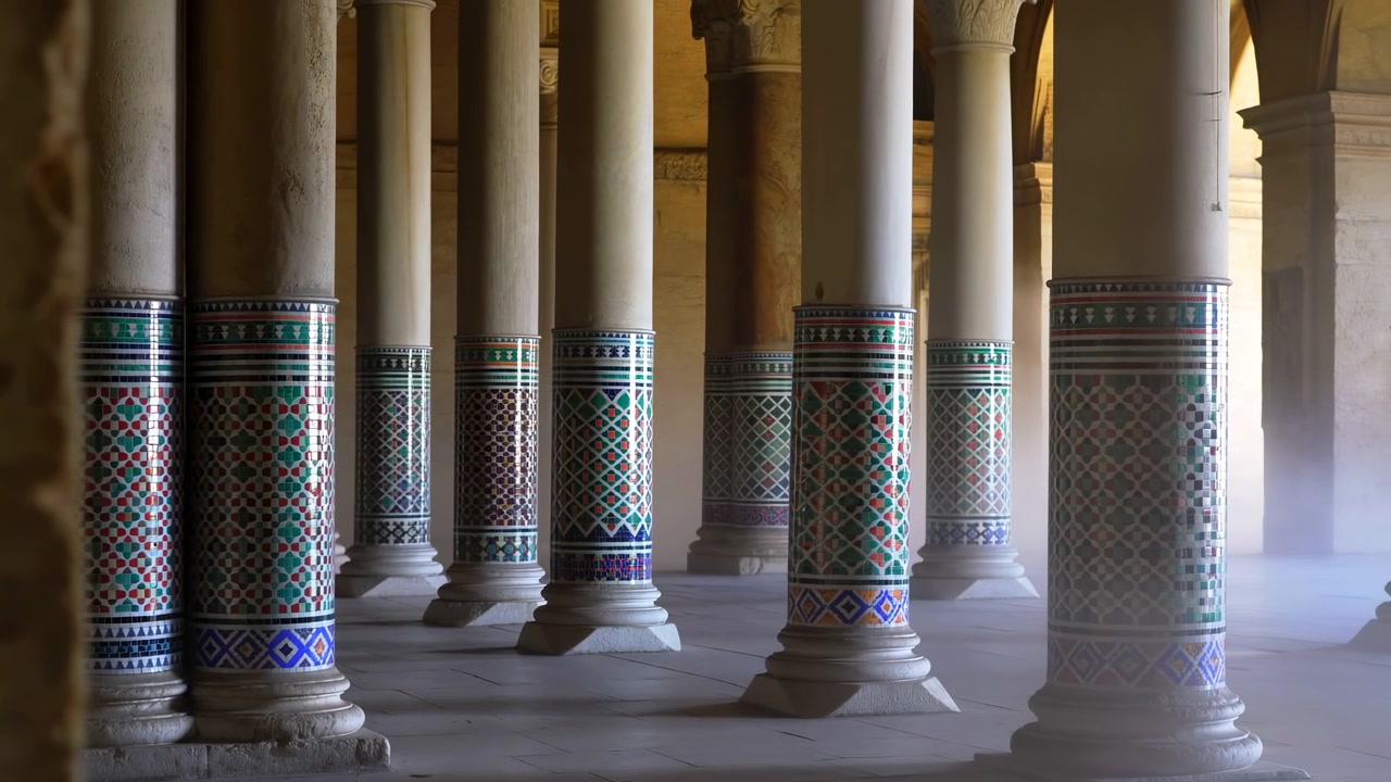 Columns no action observed, in interior space with columns, with concrete, stone texture, from a static front-facing view perspective, with gray, white accents, and neutral mood, clear detail.