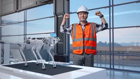 Engineer Happy With Robot