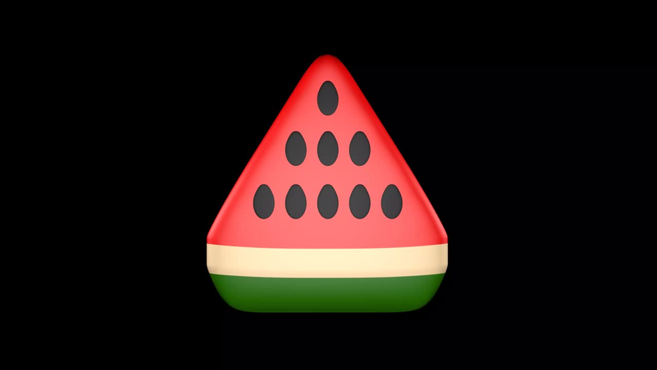 un pedazo de sandía está girando sobre un fondo negro. animación 3d. icono de sandía, verano.