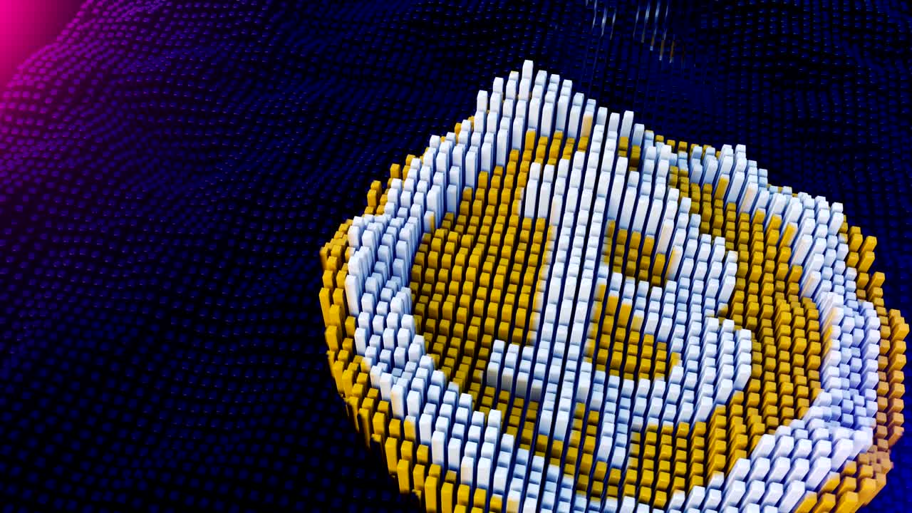 símbolo de bitcoin siendo ensamblado a partir de bloques de datos extraídos.