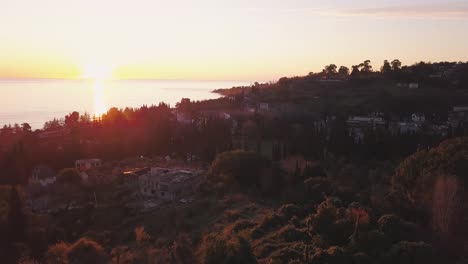 coastal town sunset view from above