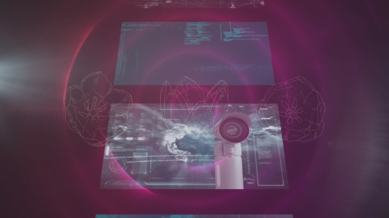 Animation af databehandling og visninger på skærme