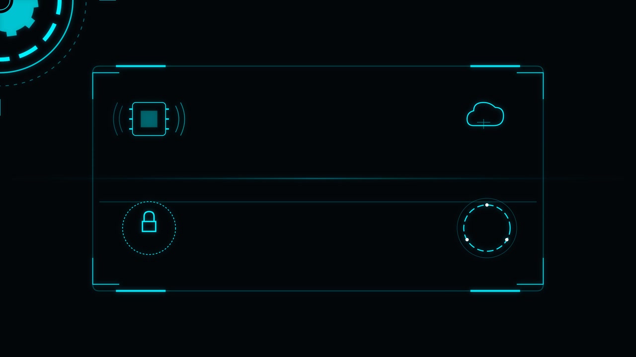 Futuristic Digital Interface with Security and Cloud Icons