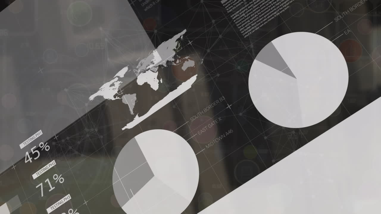 Animation of infographic interface over abstract background