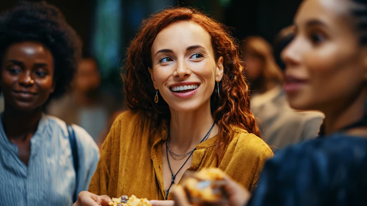 A Joyful Gathering: Embracing Connection and Joy with Laughter and Delights in a Warmly Lit Environment Filled with Friends Enjoying Each Other's Company, Food, and Cherished Moments