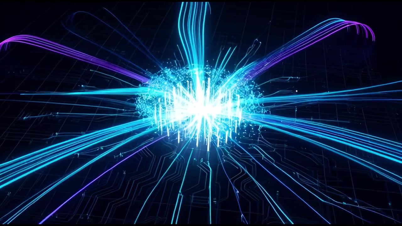 Futuristic Digital Data Flowing from a Central Core