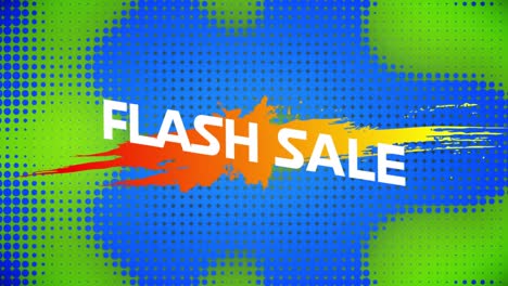 Flash-Sale-Grafik-In-Orangefarbenen-Spritzern-Auf-Grünem-Und-Blauem-Hintergrund