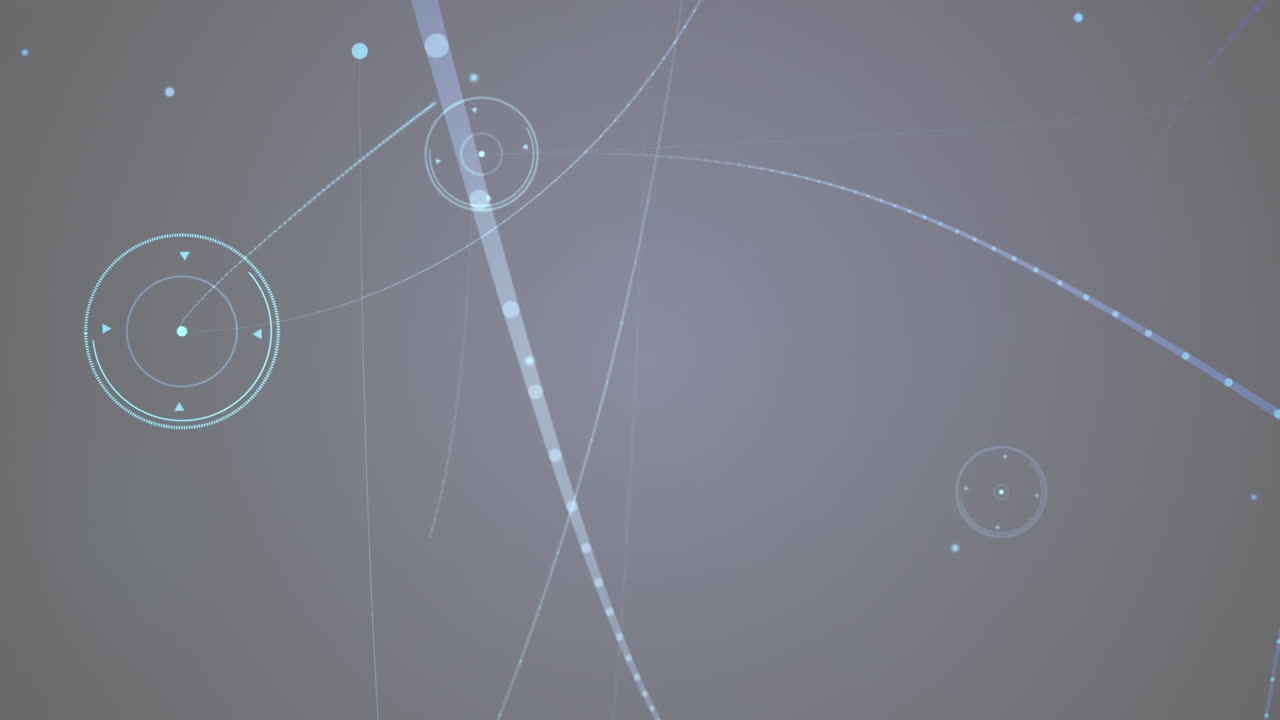 회색 배경에 빛나는 반점이 있는 연결 네트워크의 애니메이션