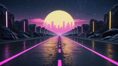 retrowave road to a neon city
