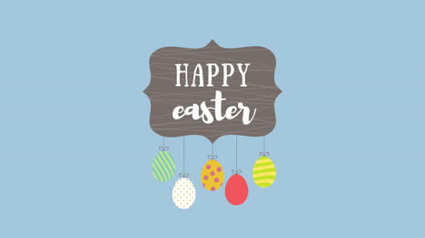 animated closeup happy easter text and eggs on blue background 5