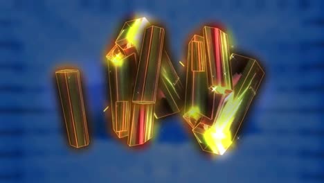 animación de un bloque metálico brillante que gira sobre pantallas digitales
