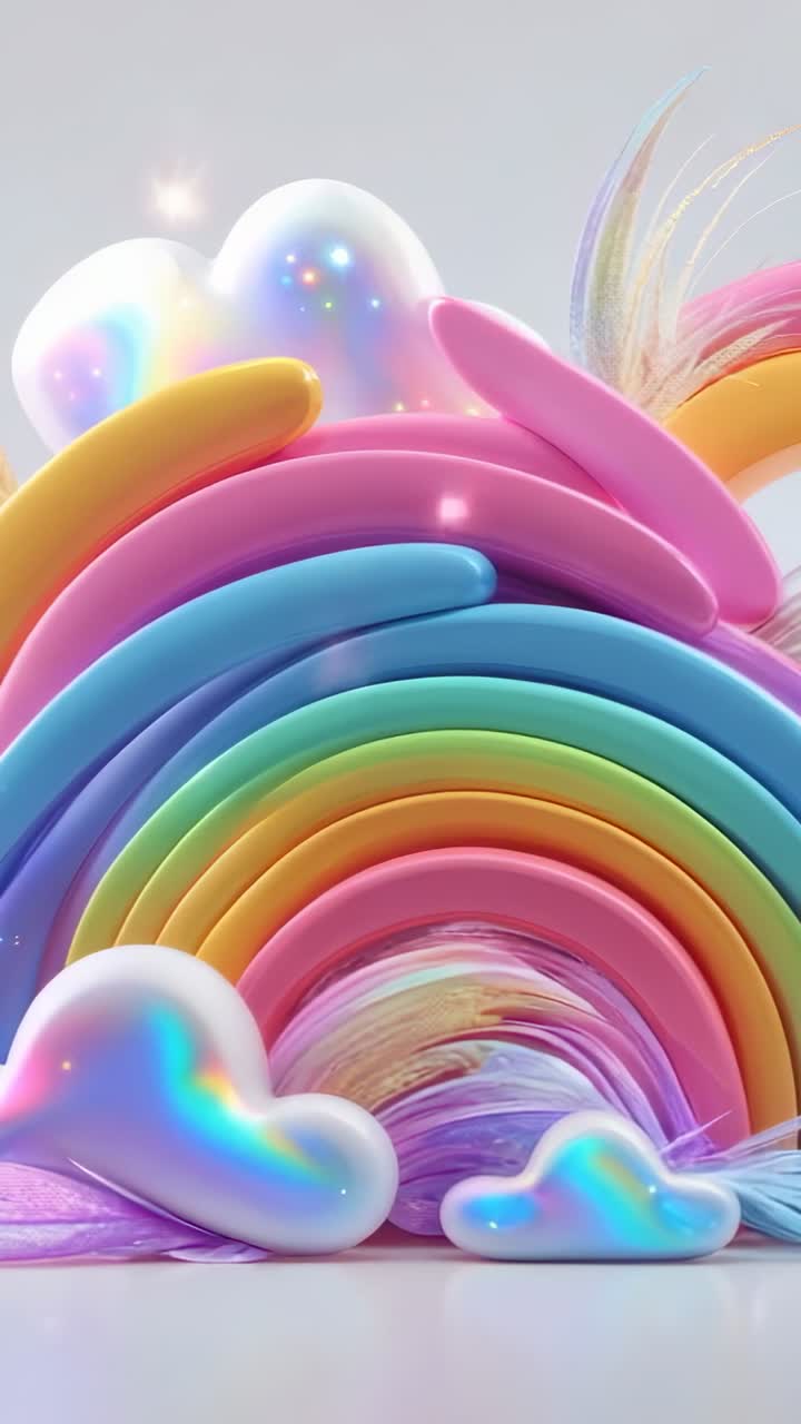 Vertical video: Animating rainbow arches and clouds undulating with particles drifting in studio