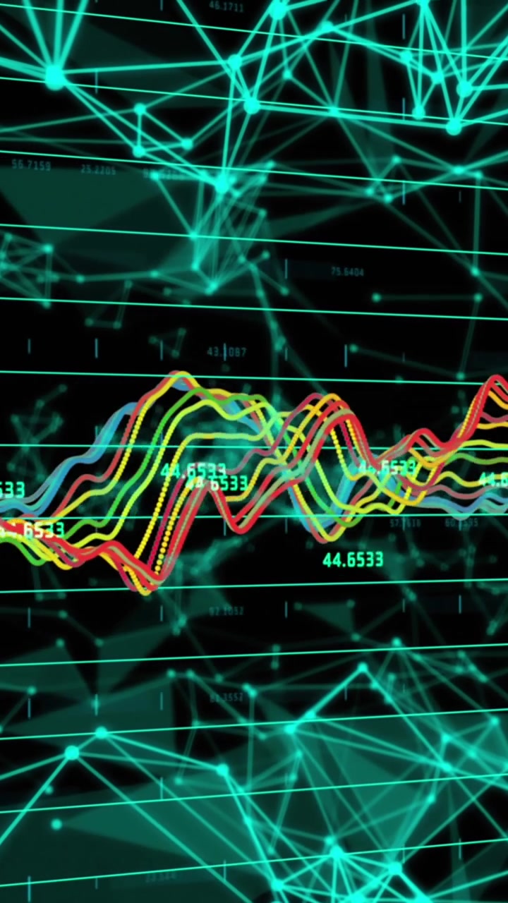 Animation of data processing and shapes over black background