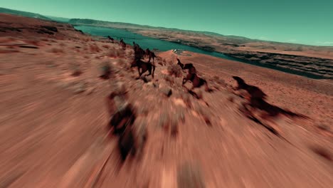 Imágenes-Aéreas-De-Drones-Capturan-Un-Vuelo-Rápido-Sobre-El-Monumento-A-Los-Caballos-Salvajes-En-Quincy,-Wa,-Que-Culmina-En-Una-Impresionante-Vista-Panorámica-Del-Río-Columbia