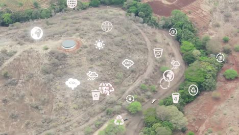 drones volando en granjas en las laderas del kilimanjaro - granjas verdes de kenia, asentamientos pobres en áfrica plantación agronómica aérea