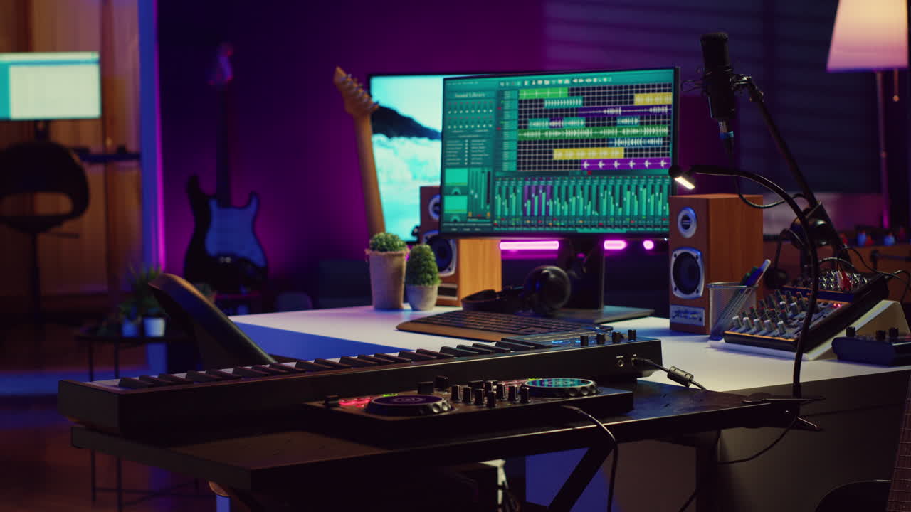 Creative space used at recording songs and tunes with daw software