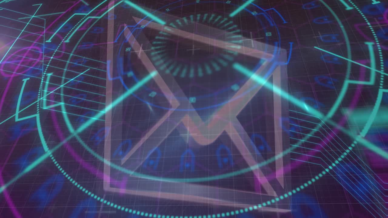 animación del icono del sobre sobre el escaneo del alcance y el procesamiento de datos