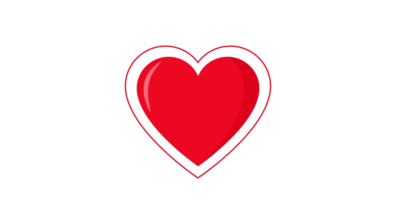 Dibujo animado de corazón rojo pulsando sobre fondo blanco.