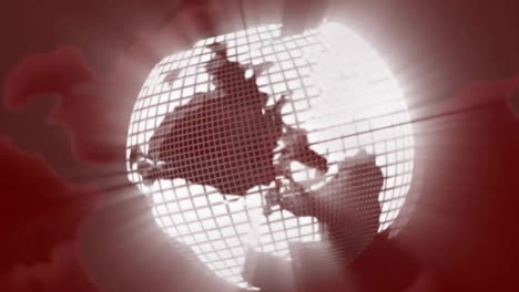 glowing globe animation with grid lines over red background, spinning and rotating