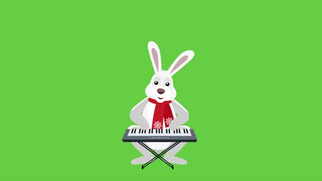 cartoon little bunny flat christmas character play synthesizer music animation with matte