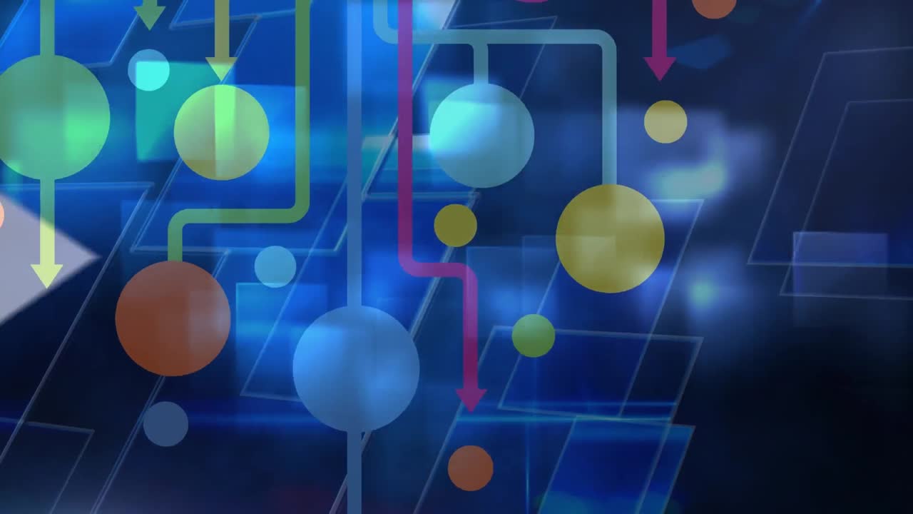 animación de la red de conexiones con flechas blancas sobre fondo azul