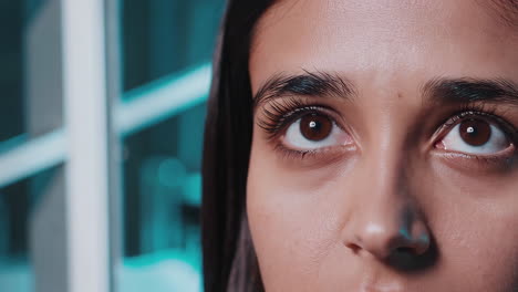 close-up of human eyes looking up